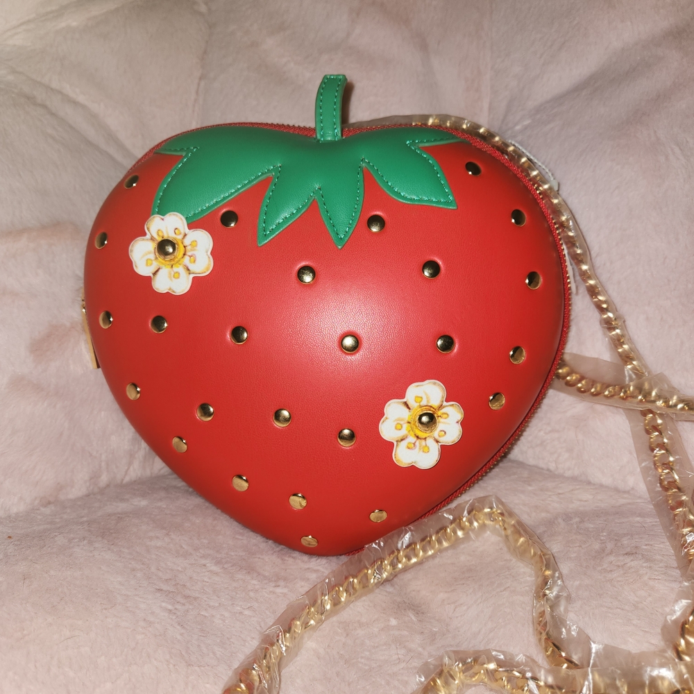 Strawberry Shaped Crossbody Bag with Gold Accents